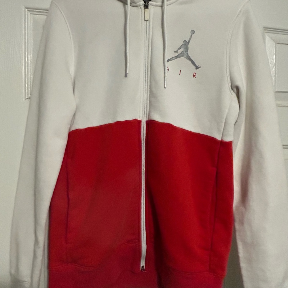 Nike Air Jordan Red and White Full-Zip Hoodie Size Small